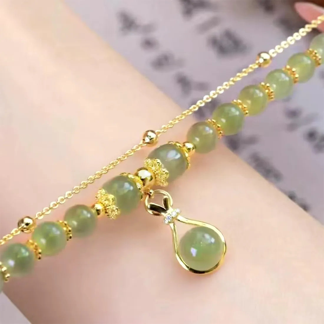 Vintage Charm Crystal Jade Bracelet