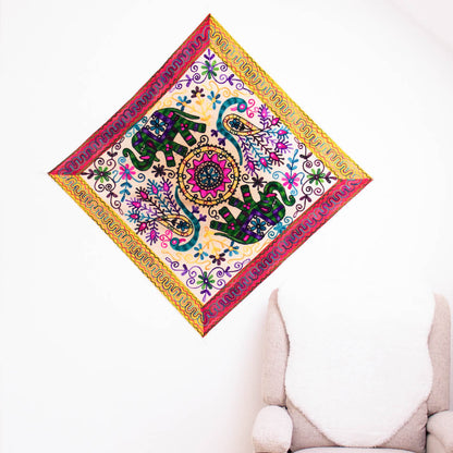 Multicolor Embroidered Elephants Wall Art