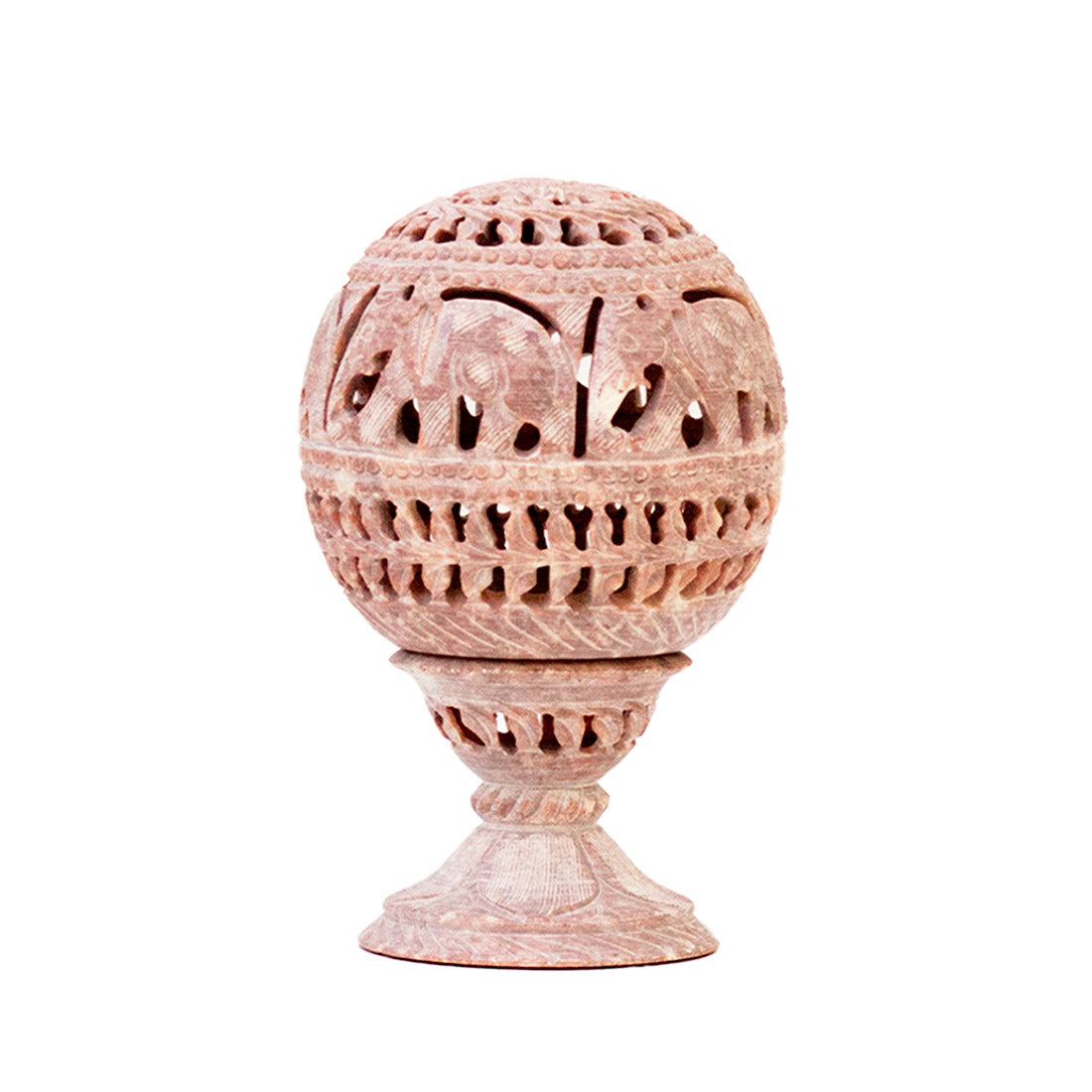 Gardenia Soapstone Candle Stand with Floral Lattice Work and Motifs