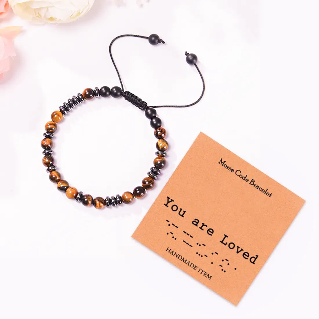 Tiger Eye Morse Code Crystal Bracelet